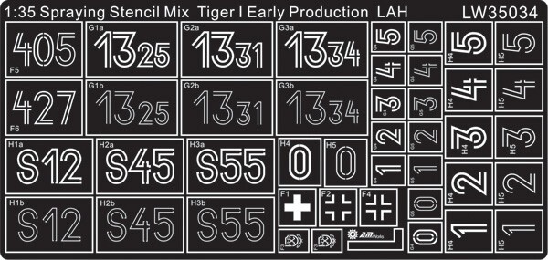 AM-WORKS LW35034 1/35 German Tiger I Early Prod. 1. Pz.Div LAH - Stencil Mask