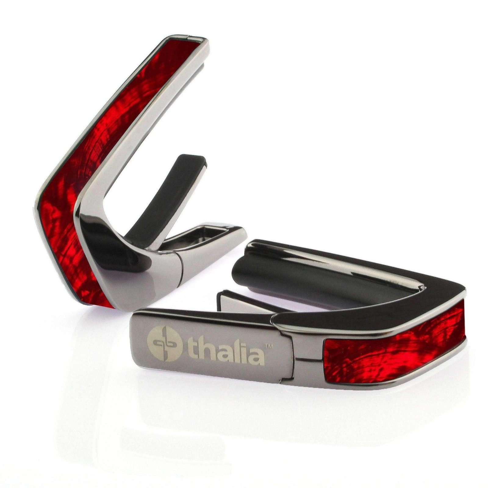 Thalia Exotic Shell Collection Black Chrome Finish Guitar Capo, Red Angel Wing