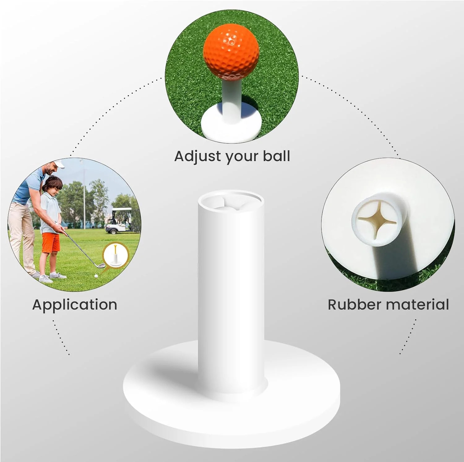 Golf Rubber Tee Driving Range Value 5 Pack for Indoor Outdoor Practice Mat, Tee