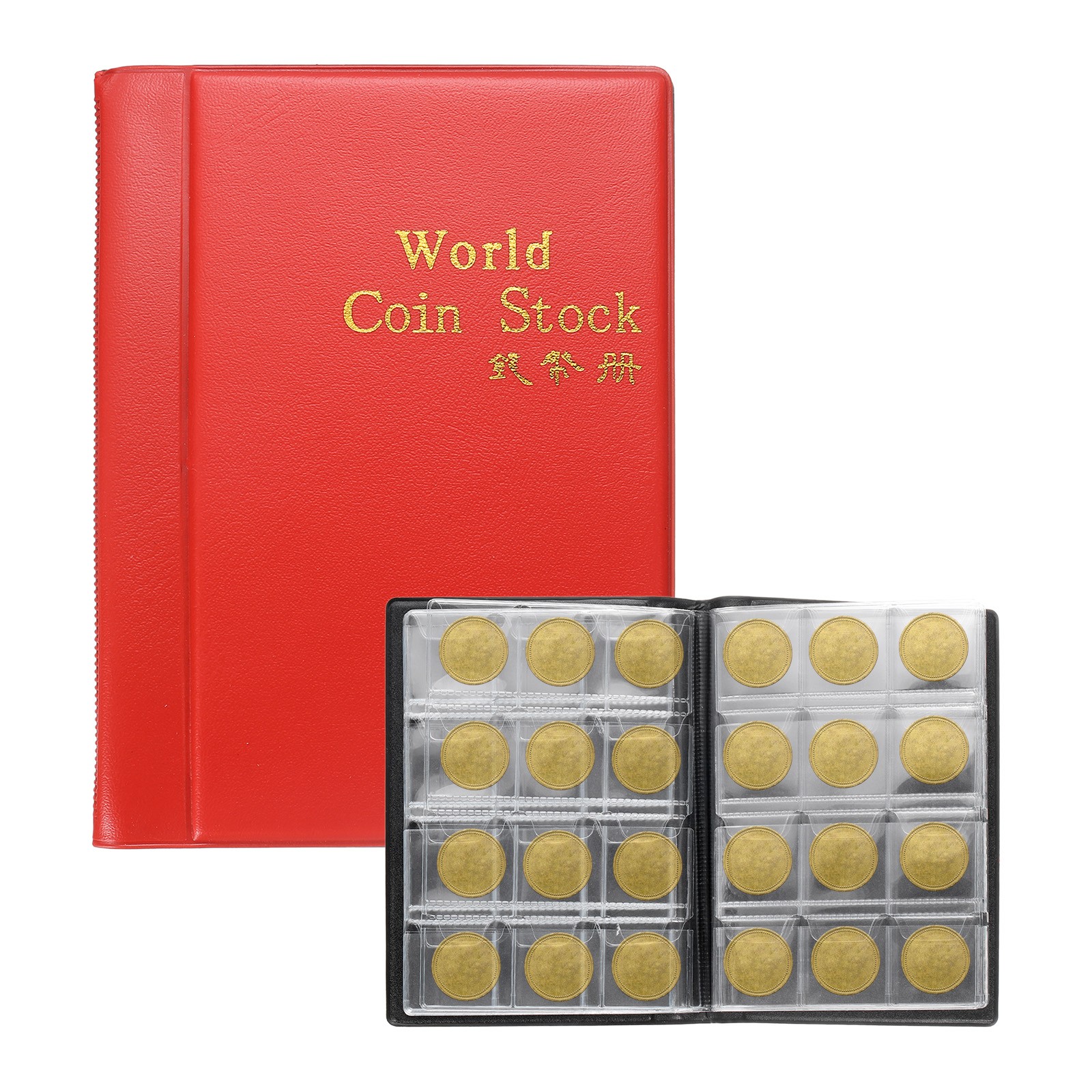 PU Coin Flips Holder Album, 120 Pocket Coin Cardboard Storage Book (Red)