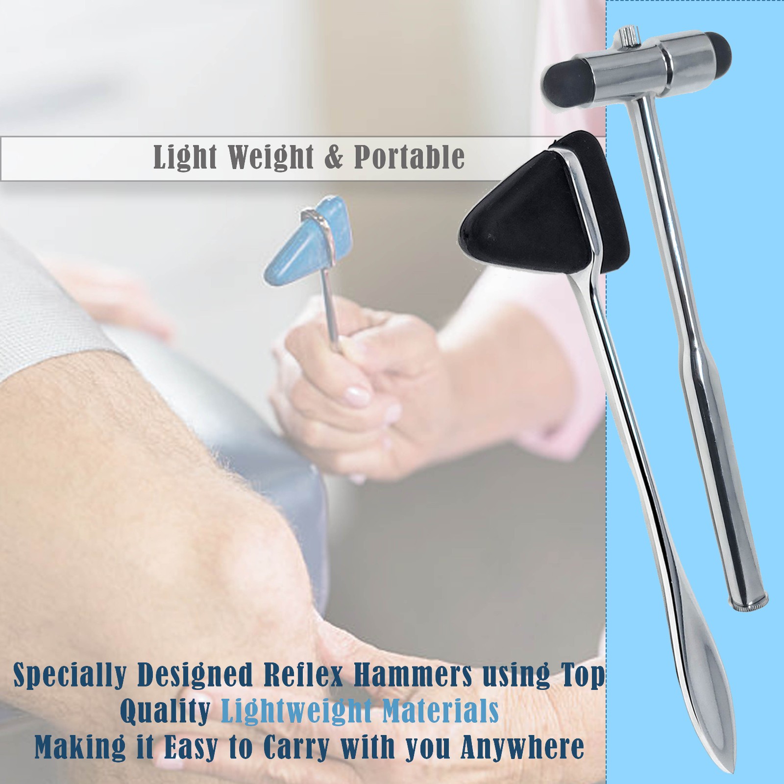 Complete Goniometer ROM Set for PT, OT, Nursing – Bonus Reflex Hammer & Penlight
