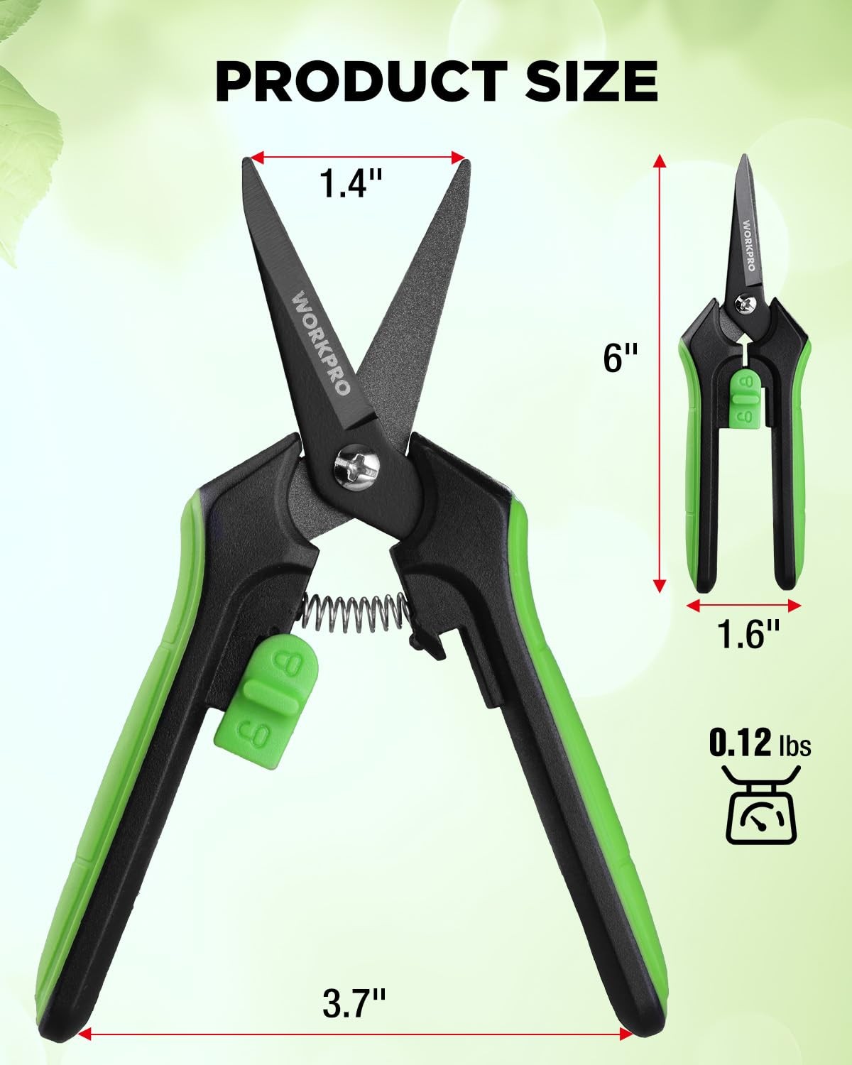 WORKPRO 6-Inch Garden Pruning Shears, Sharp High-Carbon 6-inch, Green Black