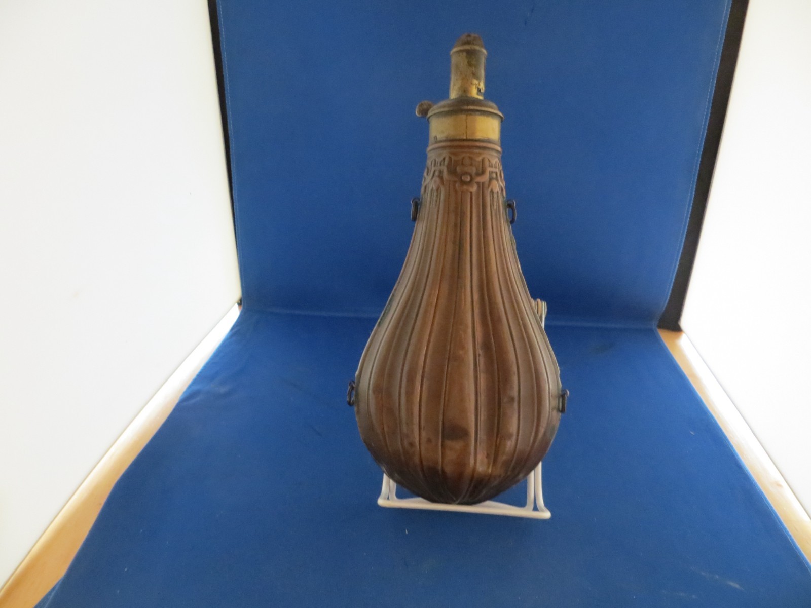 Vintage Antique Civil War Era Brass Powder Flask Marked Jay Matthewman