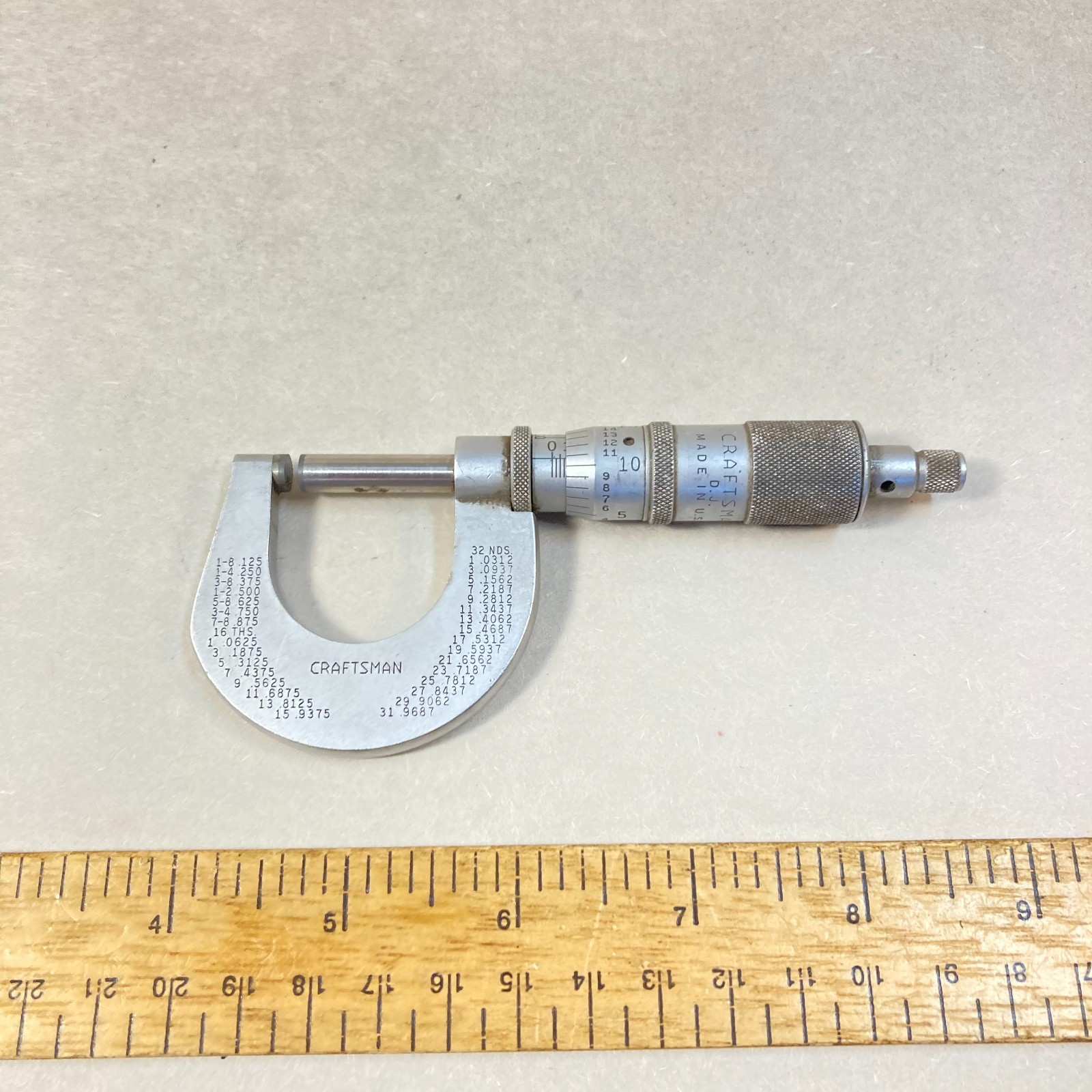 Craftsman Outside Micrometer 0-1" Chrome Frame Thimble Lock #DJ USA