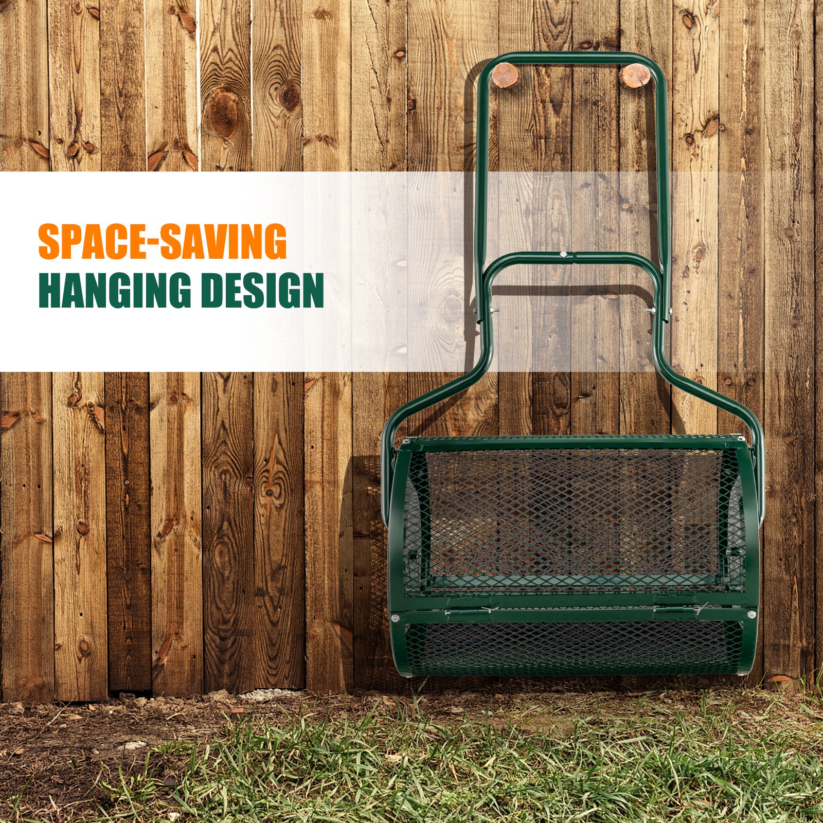 24" Peat Moss Spreader Compost Spreader w/ Upgrade Side Latches & U-shape Handle
