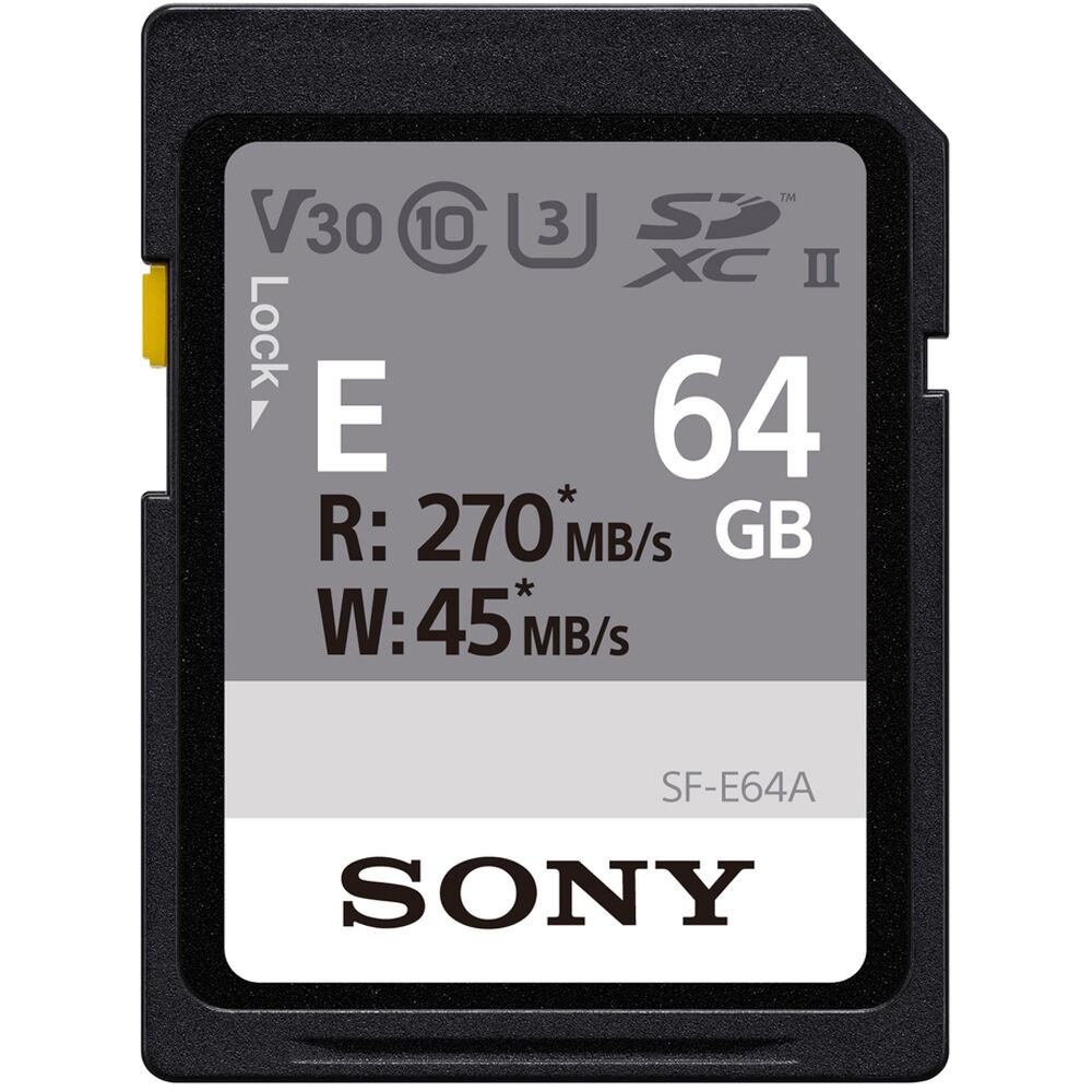 Sony 64GB E Series UHS-II SDXC C10 Flash Memory Card U3 270 MB/s W:45MBs SF-E64A