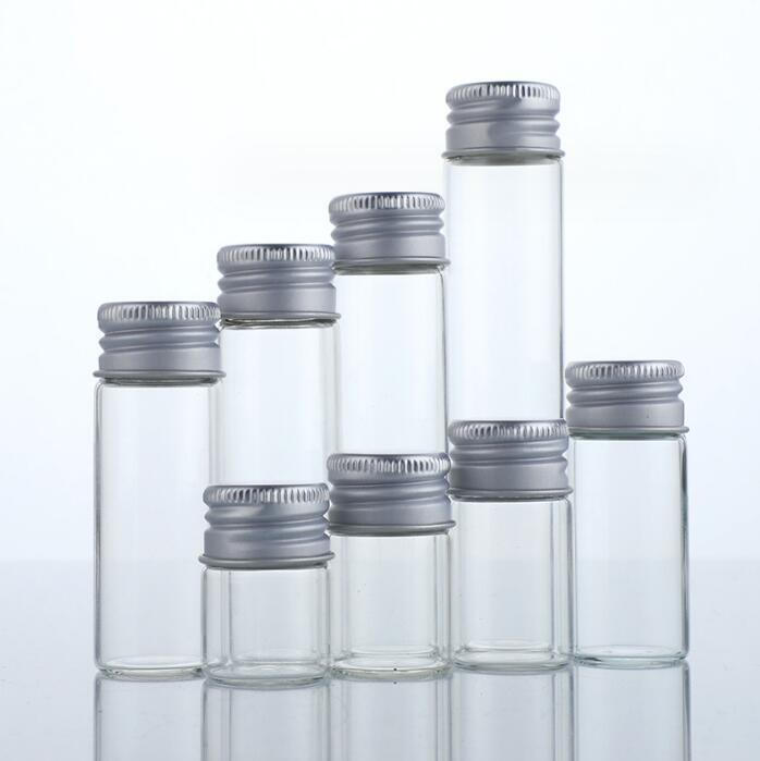 Luxury 5ml - 200ml Empty Transparent Glass Storage Bottle Aluminum Silver Caps