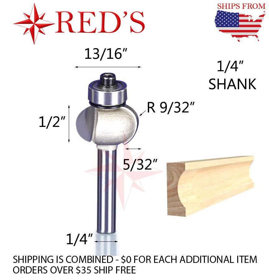 Tideway PRO LC15040804 1/2" Long 9/32" RAD Edge Flute 1/4" shank router bit
