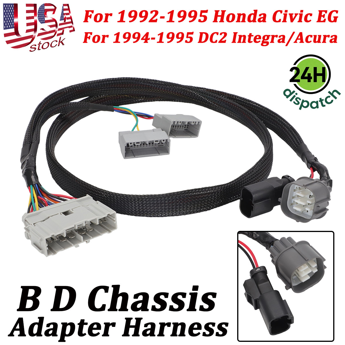 B D Chassis Adapter Harness For 1992-95 Honda Civic EG DC2 Integra Acura 1994-95