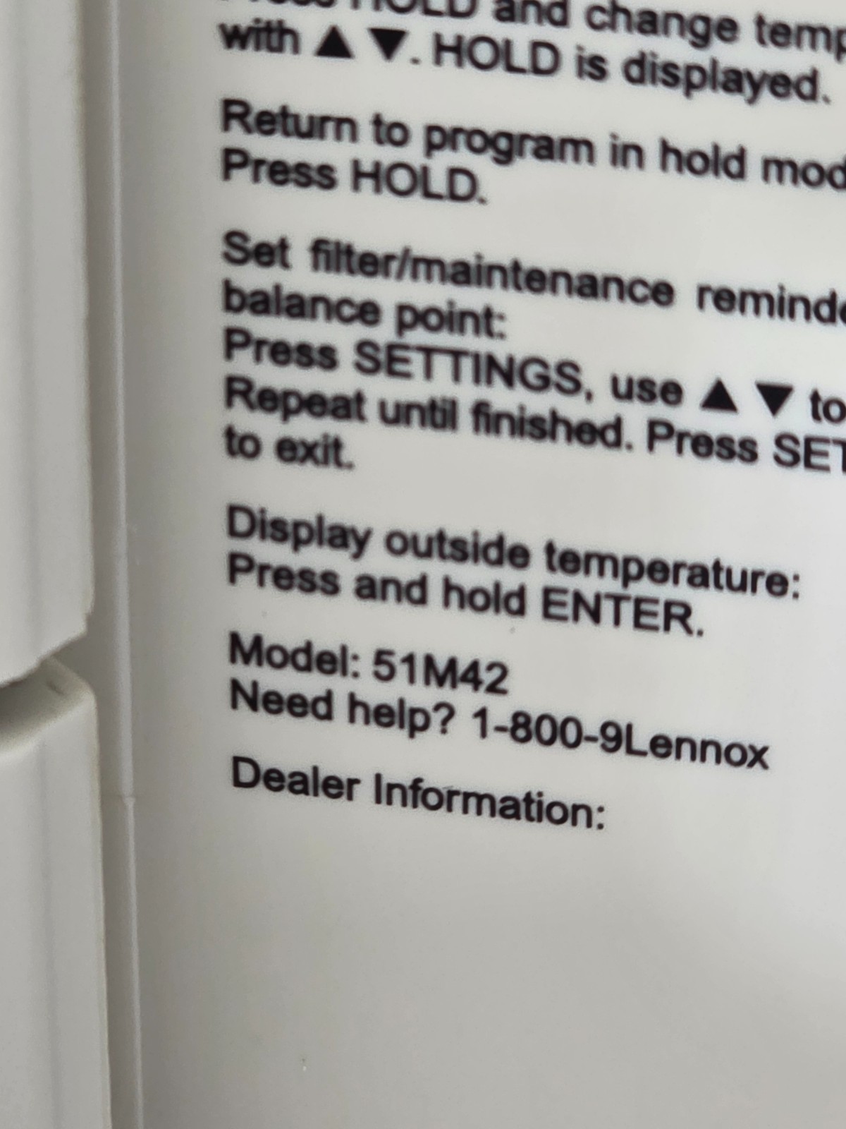 Lennox Digital Programmable Thermostat Model 51M42