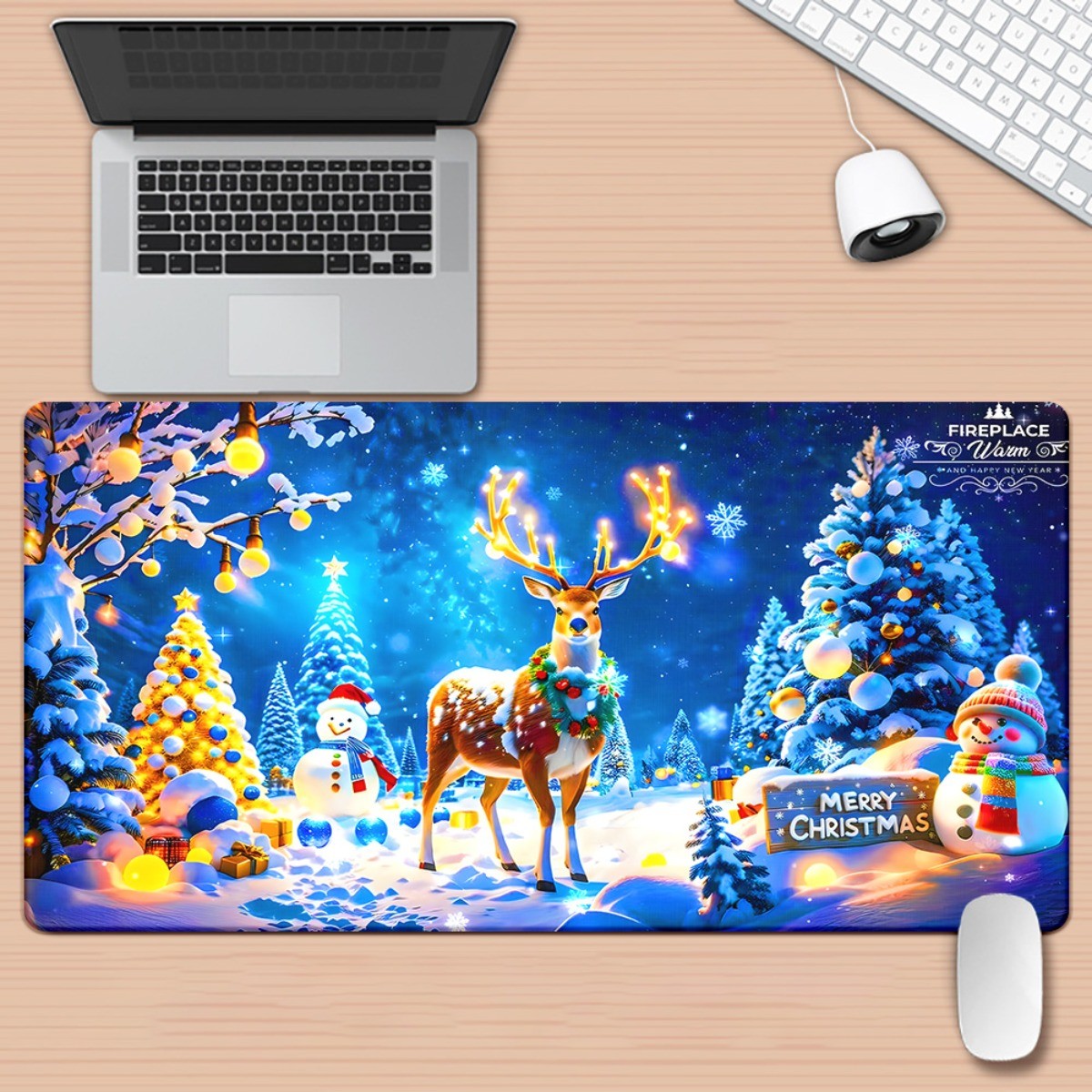 1pc Christmas Scene Pattern HD Printed Pad for Desk, Multi Functional XXL Mouse