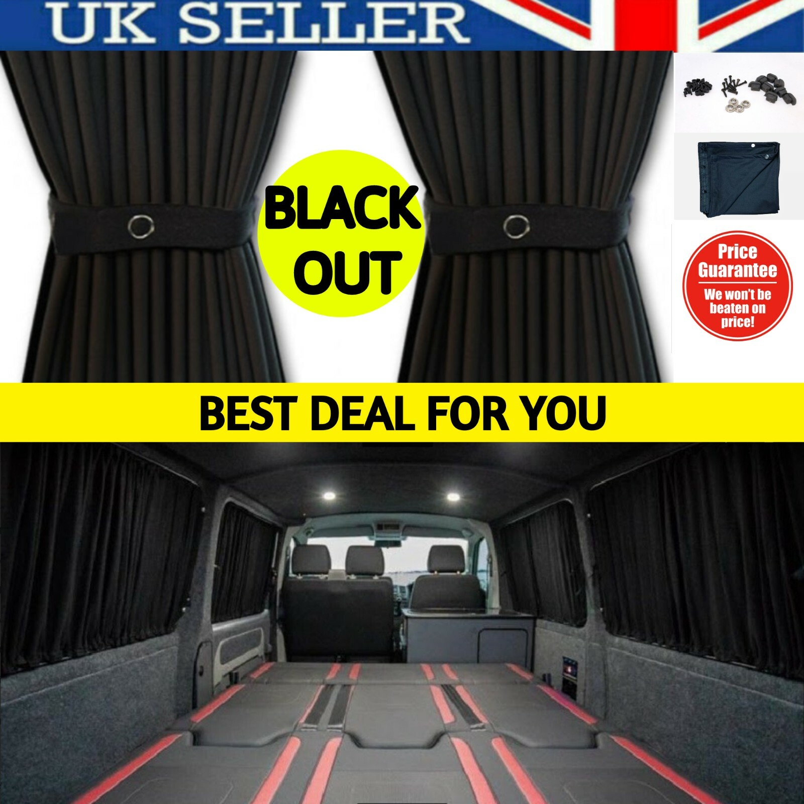 ✅ Citroen Relay ✅ Curtains Kit - BLACK 2 SIDE WINDOWS BLACKOUT Set Black