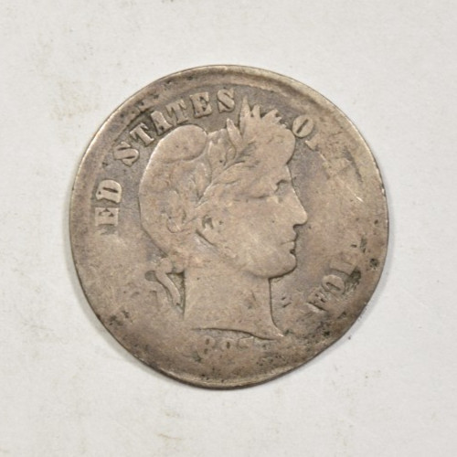 1897-O BARBER DIME ~ "STRUCK THRU GREASE" ERROR! VG/FINE DETAILS!