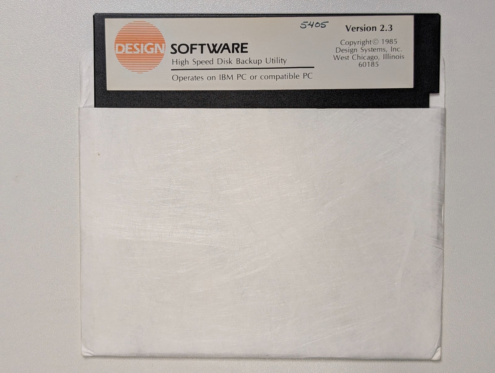 Design Software High Speed Disk Backup Utility - Vintage 1985 IBM PC 5.25" Disk