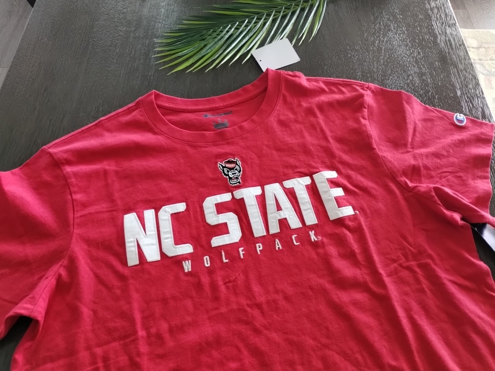 Unique NC State Wolfpack T Shirt (Size L) Champion, Red Embroidered Tee