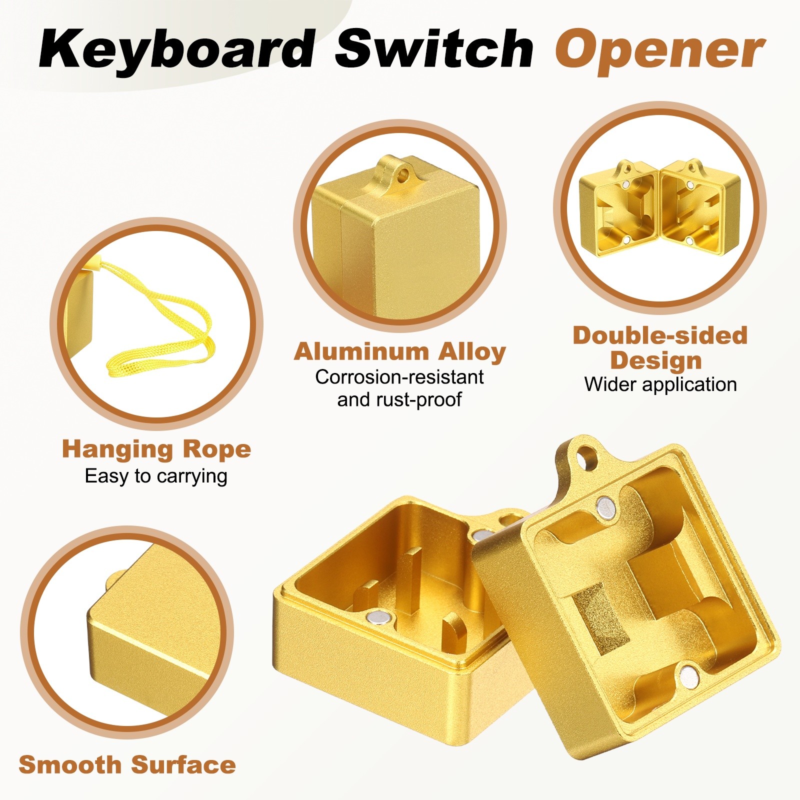 2 in 1 Switch Opener Aluminum Keyboard Switch Opener Magnet with String Gold