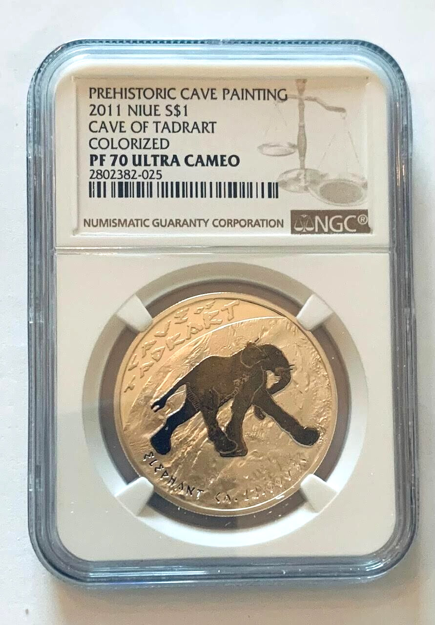 2011 Niue $1 Cave of Tadrart Prehistoric Cave Painting Colorized NGC PF 70