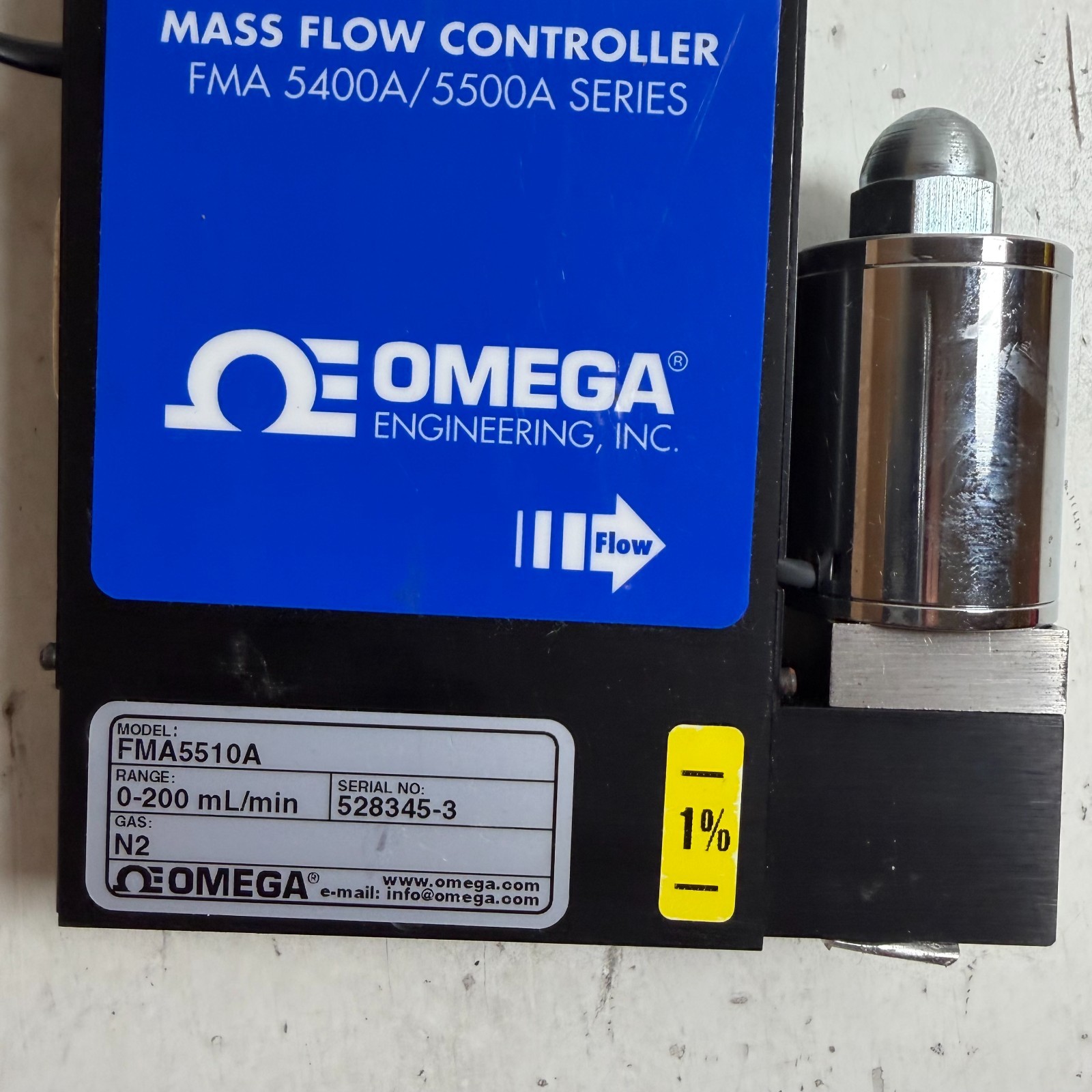 Omega FMA5510A Black Nitrogen (N2), 0-200 mL/min Range Mass Flow Controller