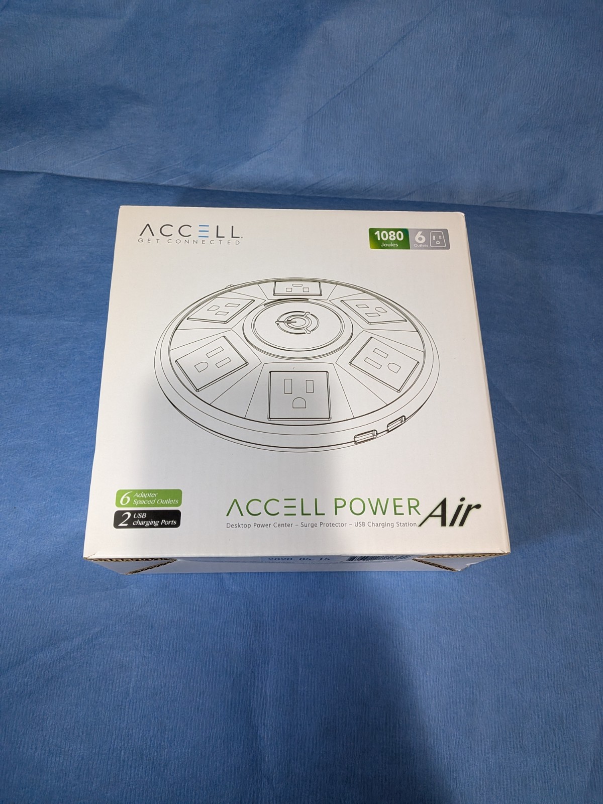 Accell Power Air 6 Outlet Surge Protector-USB- Charging Station #D080B-048B, New