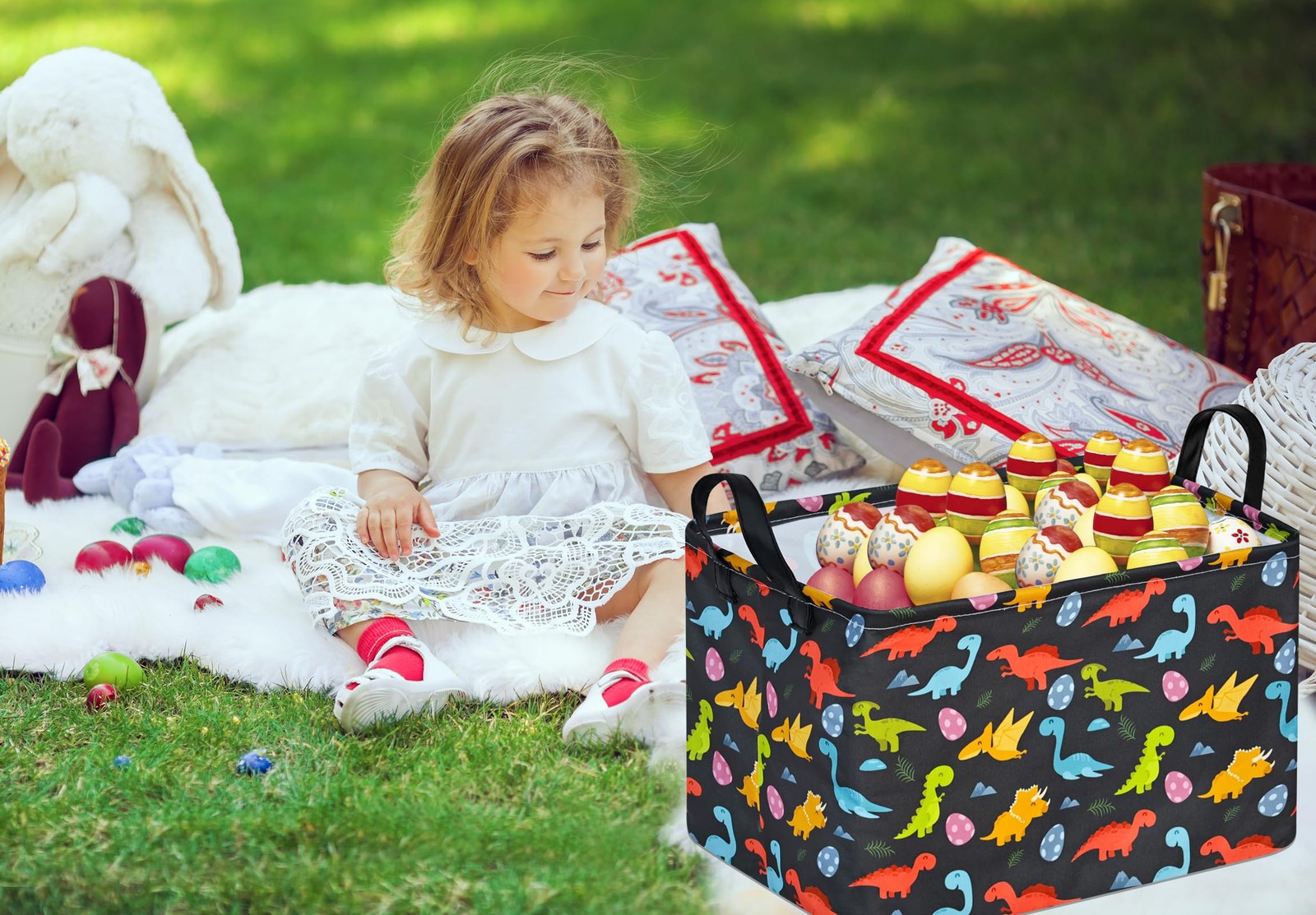 VAIVUSTO Easter Storage Basket Easter Bunny Storage Bin Collapsible Nursery H...