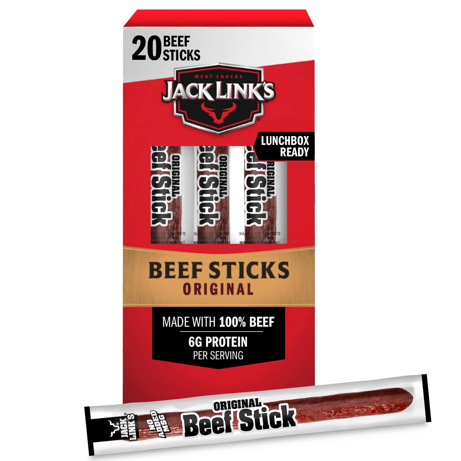 Jack Link's Beef Sticks, Original - Protein Snack, Meat Stick with 6g of