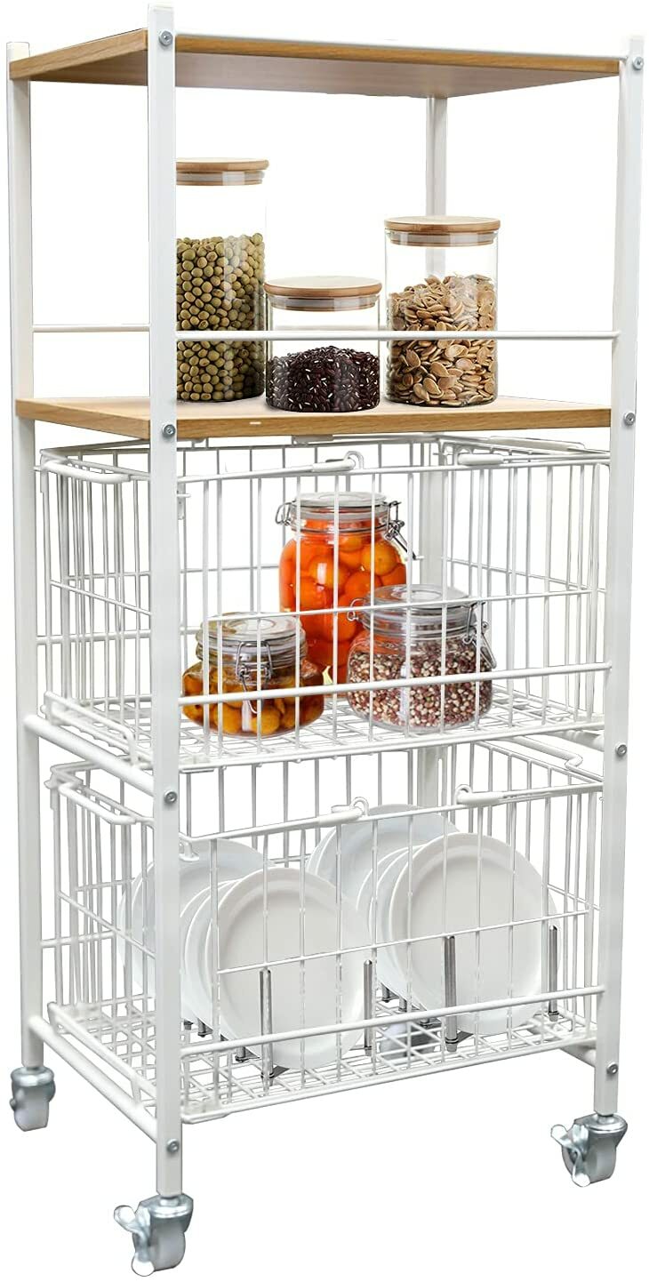 Kitchen Trolley Cart 4 Tiers Storage Rack Trolley Rolling Cart with 4 Wheels