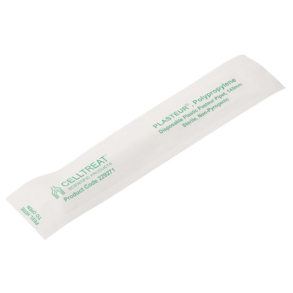 CELLTREAT Polypropylene Pasteur Pipet, 5.75", Ind. Wrap, 200/Cs, Sterile #229271