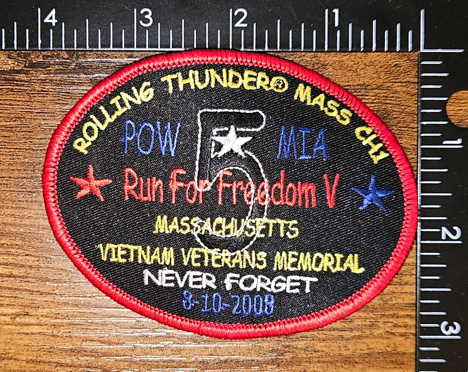 Rolling Thunder Massachusetts Chapter 1 Pow Mia Run for Freedom Motorcycle Patch