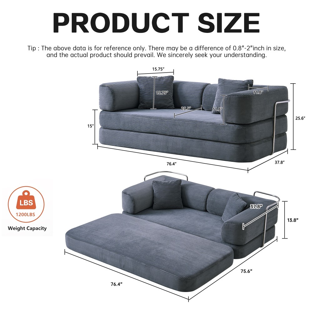 Modular Floor Sofa Bed w/Blanket Pillow,75"L Corduroy for Living Room
