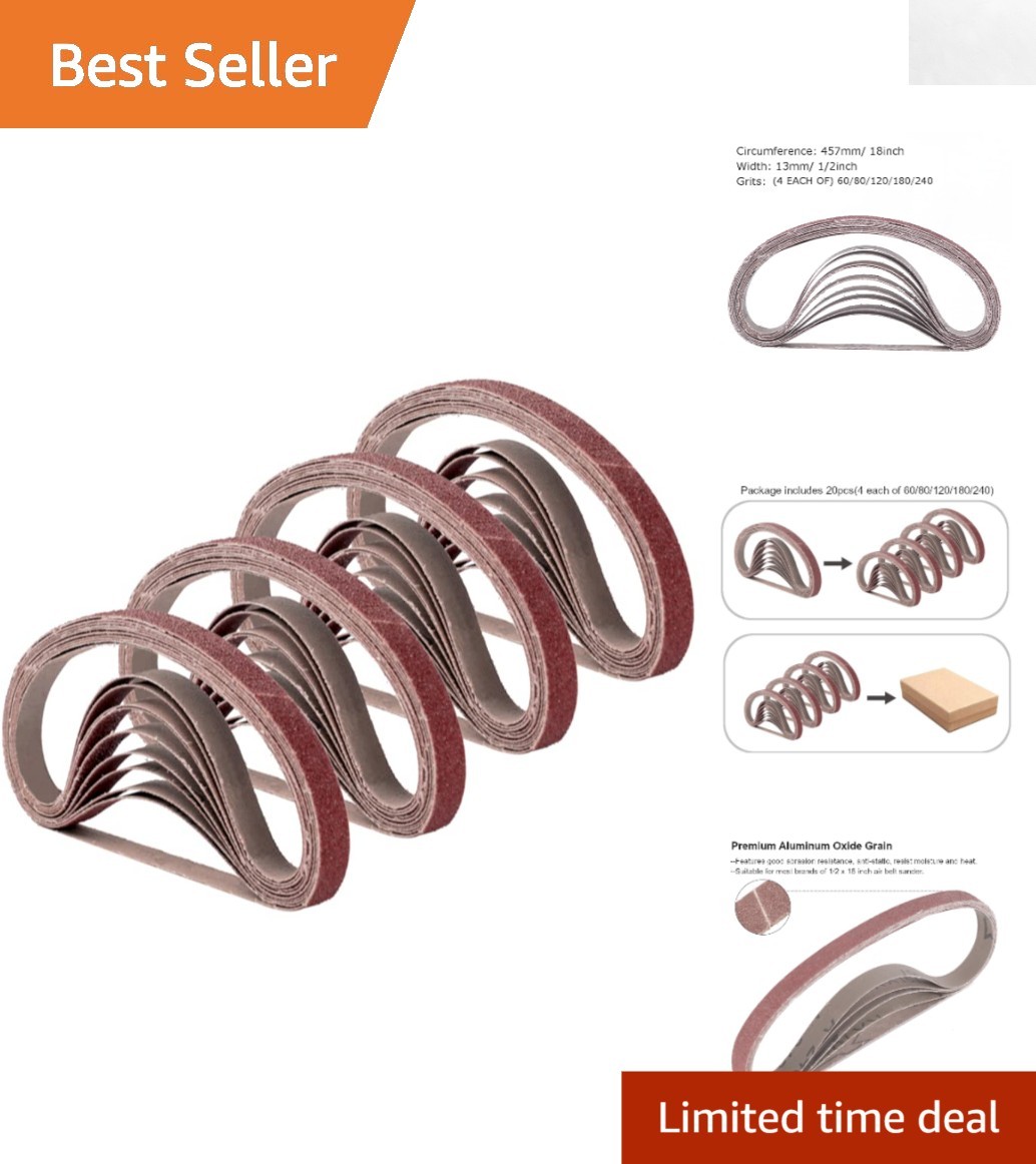 Ultimate Sanding Solution: 20-Pack 1/2" x 18" Aluminum Oxide Belts, 60-240 Grit