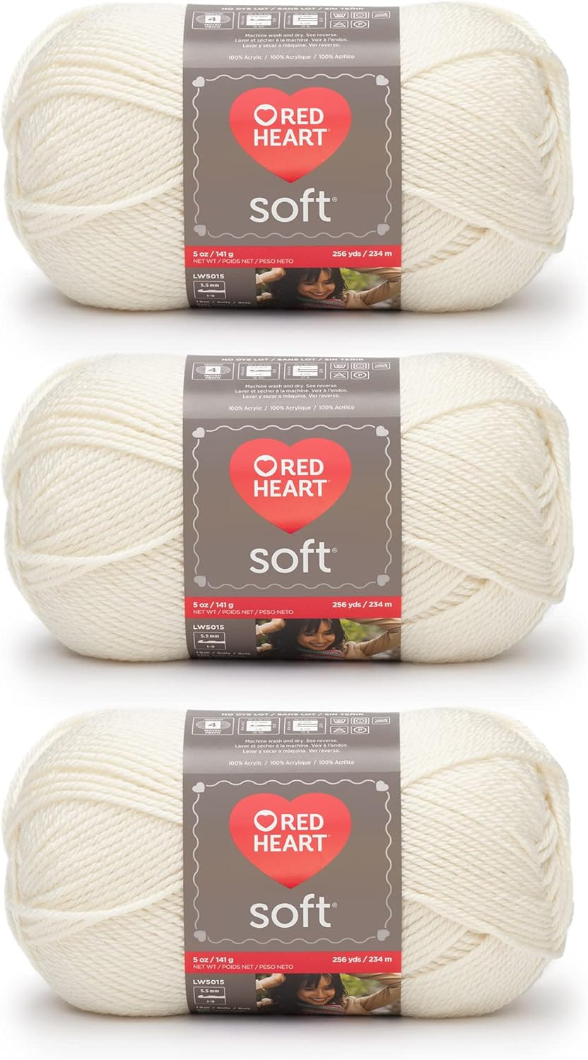 Red Heart Soft off White Yarn - 3 Pack of 141G/5Oz - Acrylic - 4 Medium (Worsted