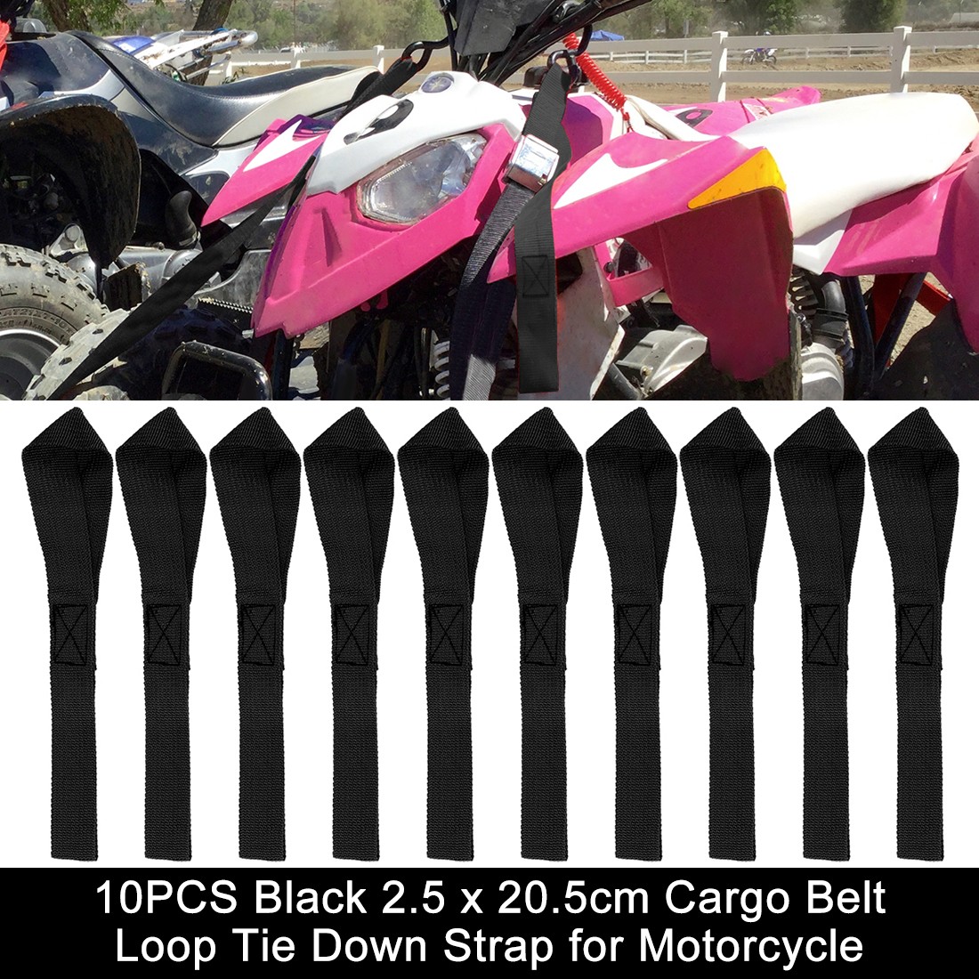 10PCS Black 2.5 x 20.5cm Cargo Belt Loop Tie Down Strap for Motorcycle