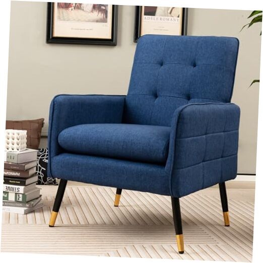 Modern Mid-Century Accent Chair - Upholstered Armchair with Tufted 1 Blue