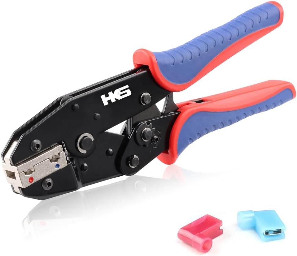 Ratcheting Wire Crimpers for Insulated Flag Terminals - Crimping Tool AWG 22-14