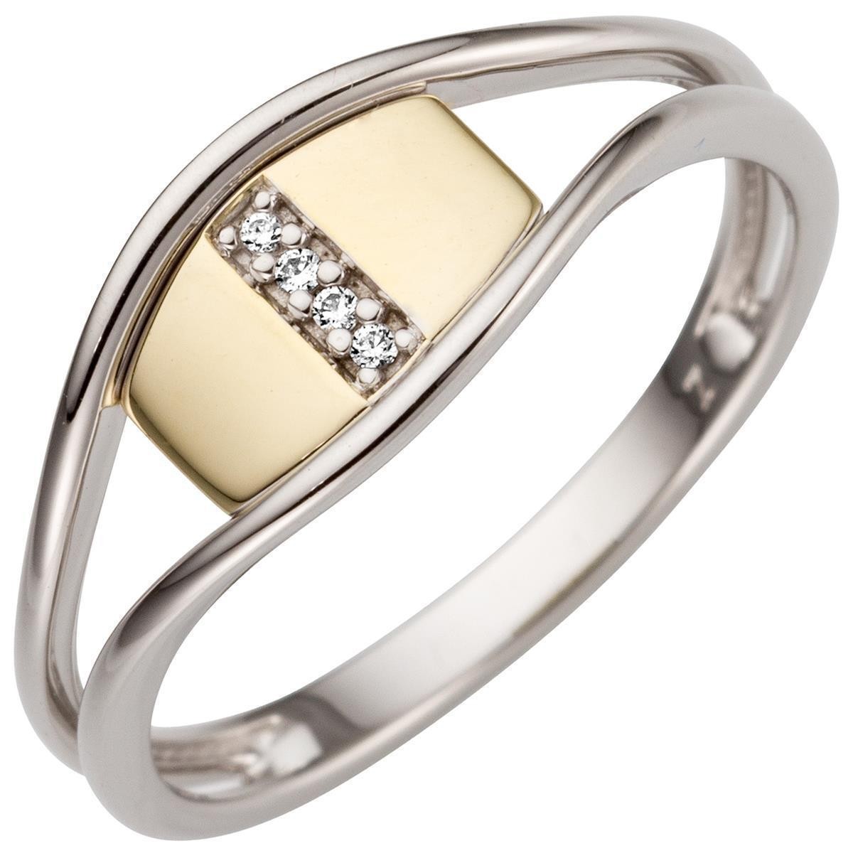 Jobo ladies' ring 585 gold White gold Yellow gold two-tone 4 diamonds brilliant RW: 50
