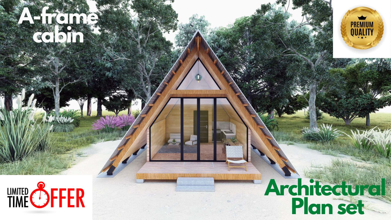 27’-6’’ x 14’-0’’ MODERN  A–FRAME  CABIN  HOUSE  PLAN  PDF & 3D IMAGES