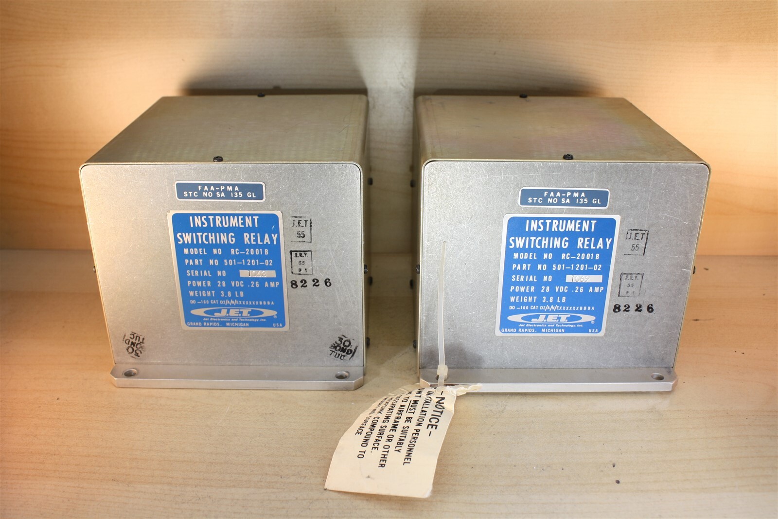 Pair of (2) JET RC-2001B Instrument Switching Relays 501-1201-02