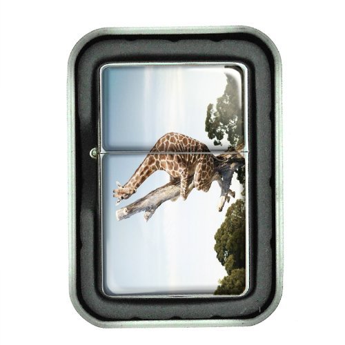 Windproof Oil Lighter w/ Gift Box Giraffe Design 05 Wild Life Zoo Animal Nature