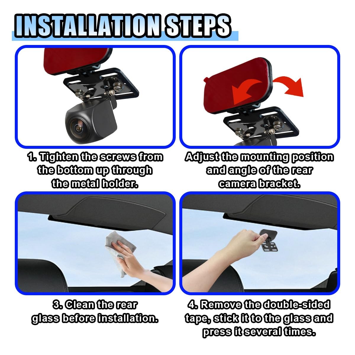 Car Rear Camera Holder, Adjustable Vehicle Backup Mount, 2 SET, Black