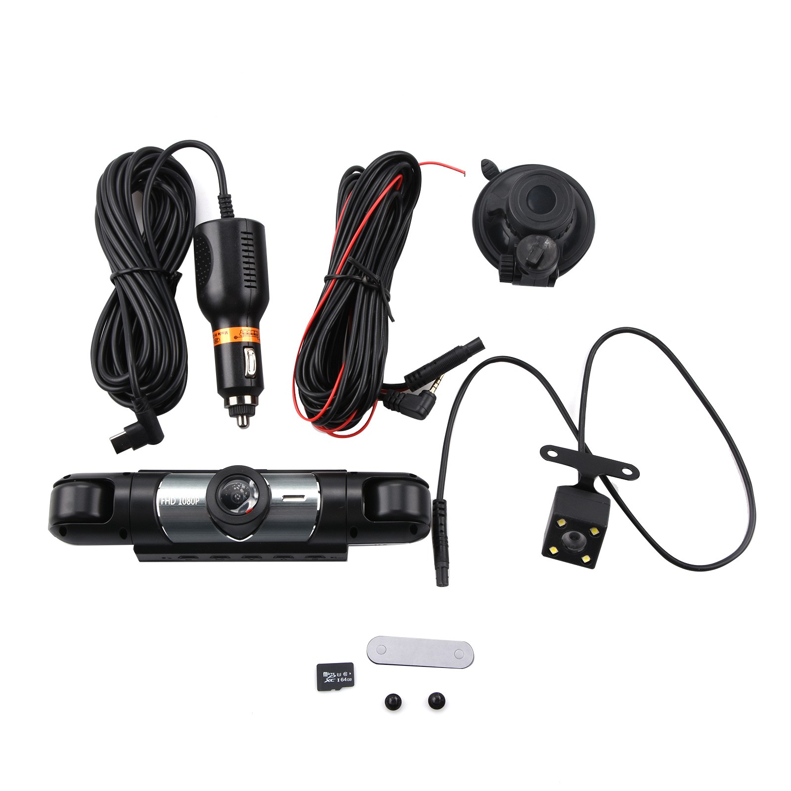 360 Degree 4 Channel 1080P Dash Cam Front Rear Inside Side DVR 64GB Card Wifi