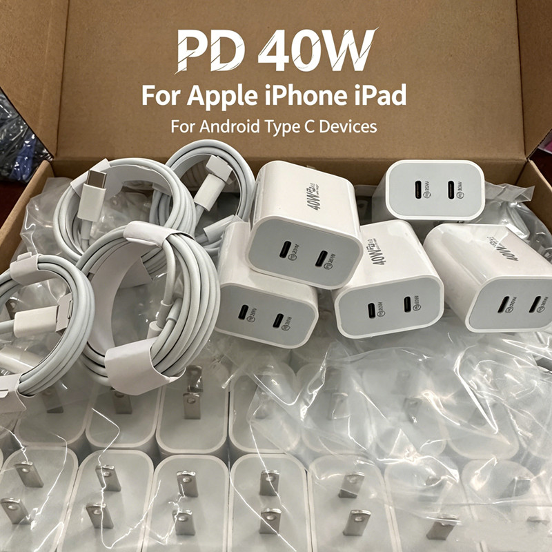 For iPhone 17 16 15 14 12 11 USB C 40W Fast Charging Block Brick US PD Cable Lot