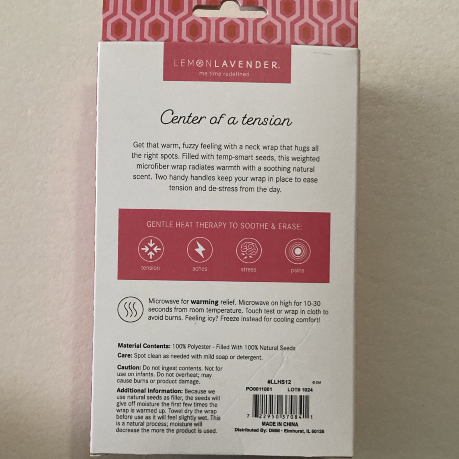 Lemon Lavender Heated Neck Wrap Microwaveable Herbal Spa Pink Rectangle LLHS12