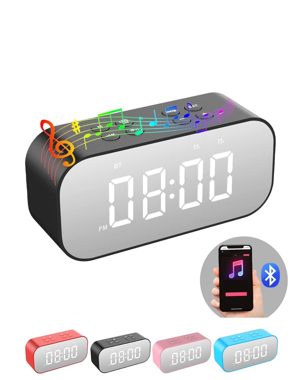 AFK Alarm Clock for Bedroom/Office,Digital Clock with Bluetooth Speaker,Small...