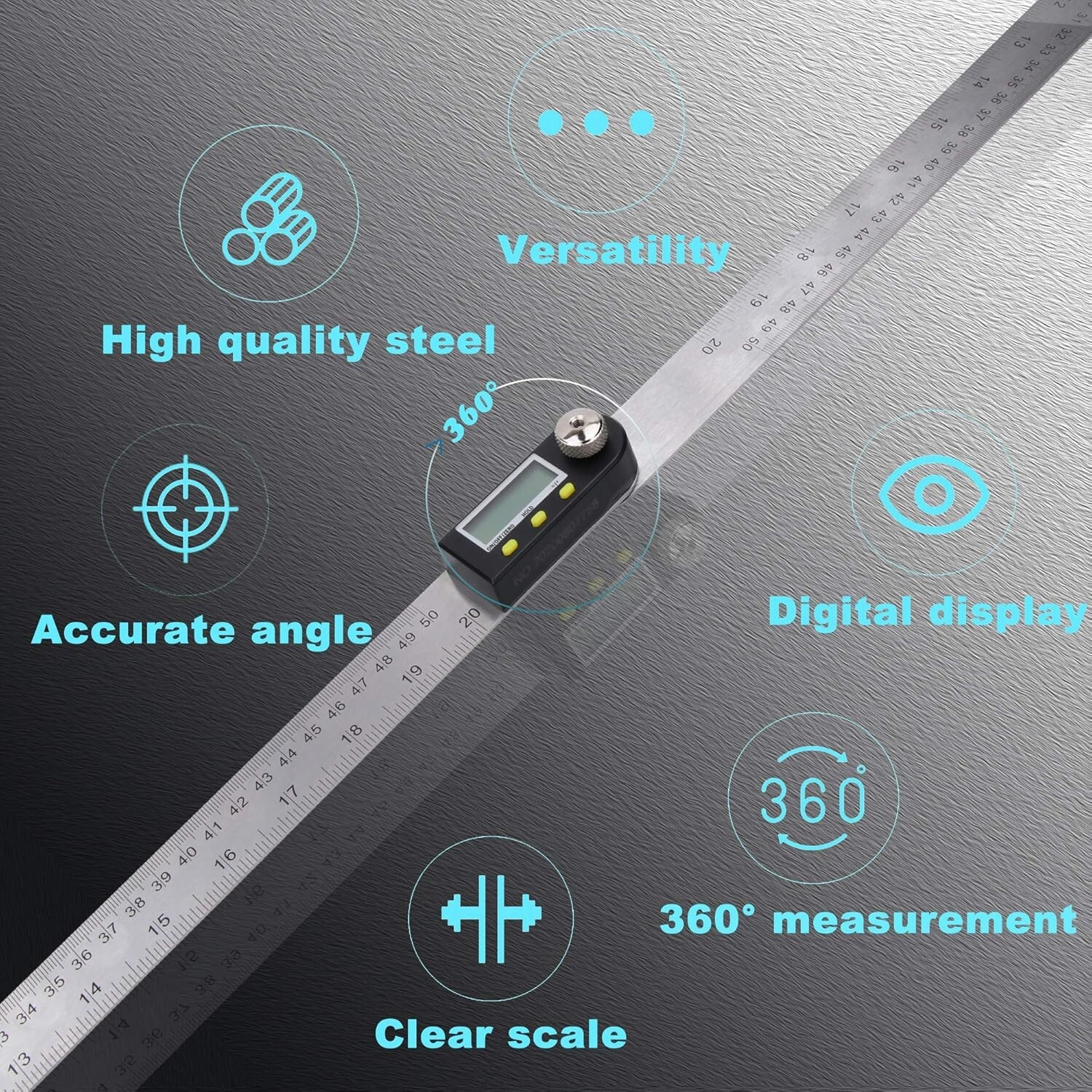 20 inch/500mm Digital Protractor Stainless Steel Digital Display Angle Ruler ...
