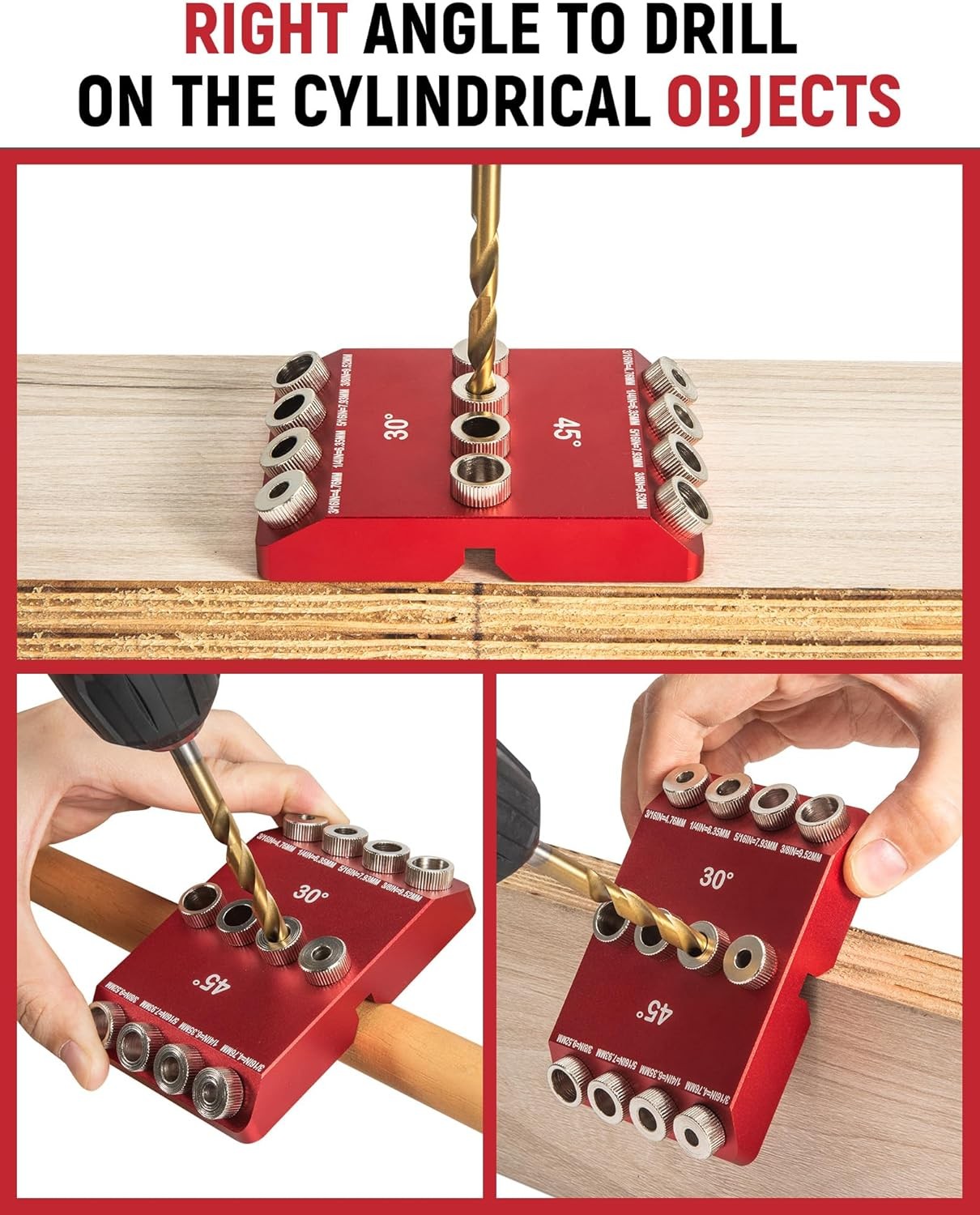 30° 45° 90° Angle Drill Guide Jig with 4 Bits Portable Pocket Hole Tool