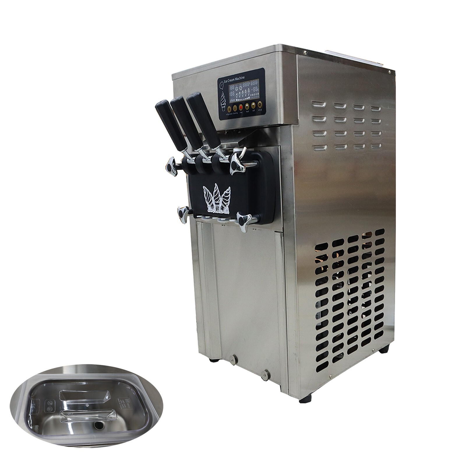 TECHTONGDA® Soft Serve Ice Cream Machine 3 Flavor 2 Material Cylinder 16-18L/H
