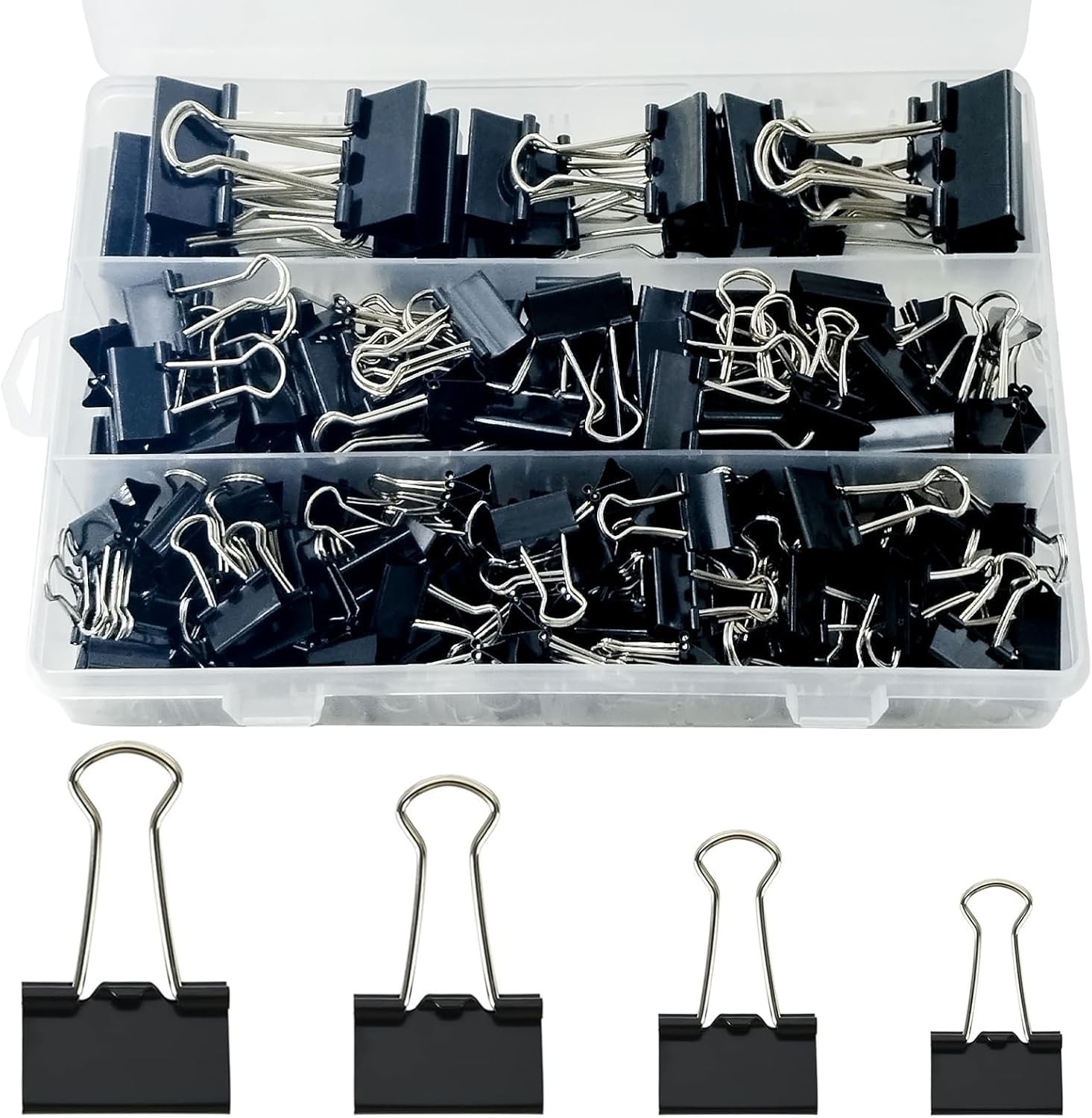 170 Pcs Binder Clips Assorted Sizes, Black Large, Medium, Small Binder Paper Cli