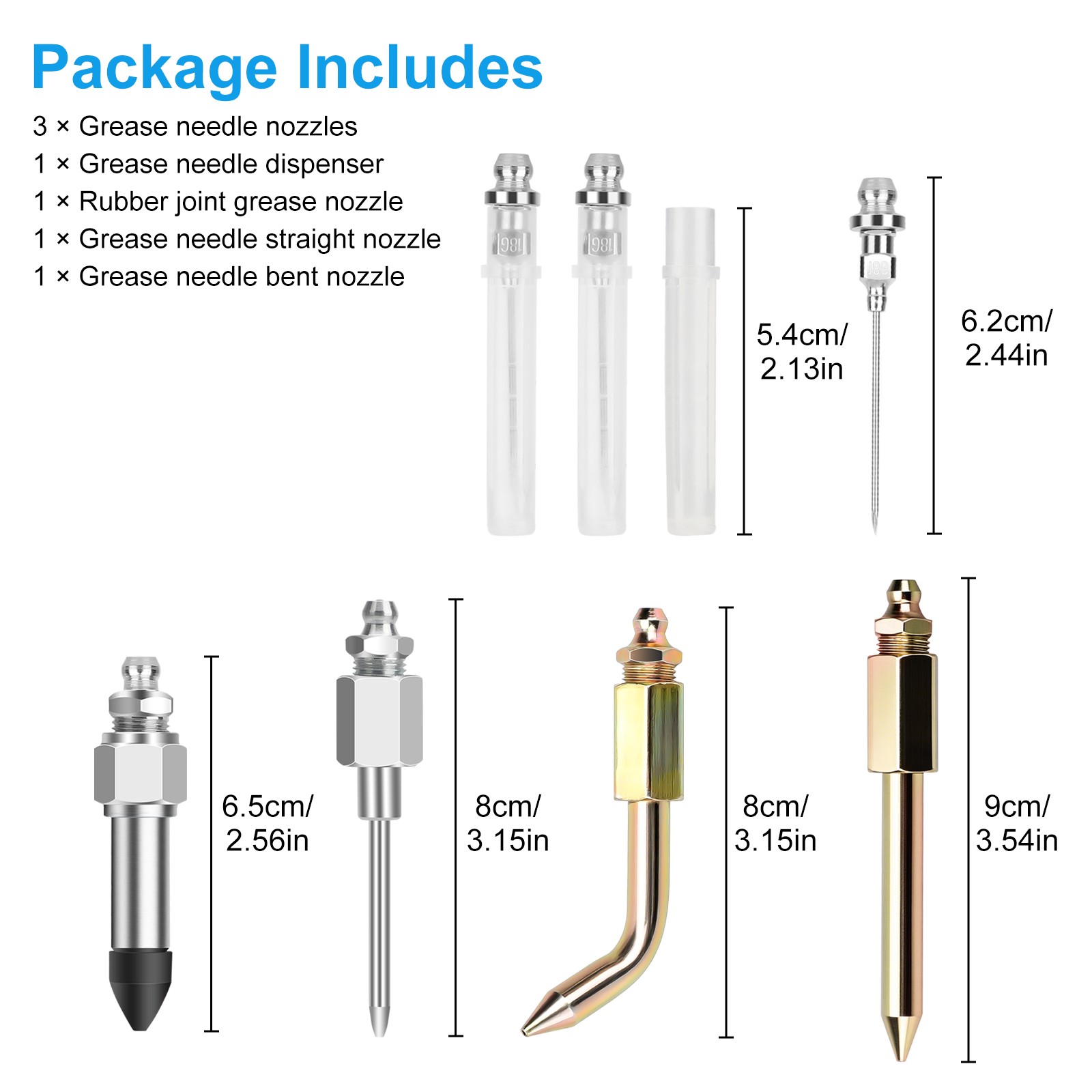 7pcs Grease Gun Accessory Kit Needle Tips Elbow Adapter Dispenser Rubber Nozzle