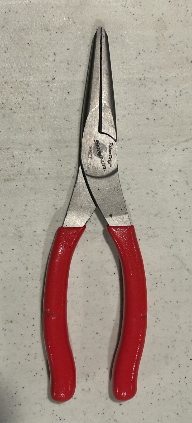 NOS. Snap On 8" Needle Nose Pliers Red Soft Grip Handle 96CF USA