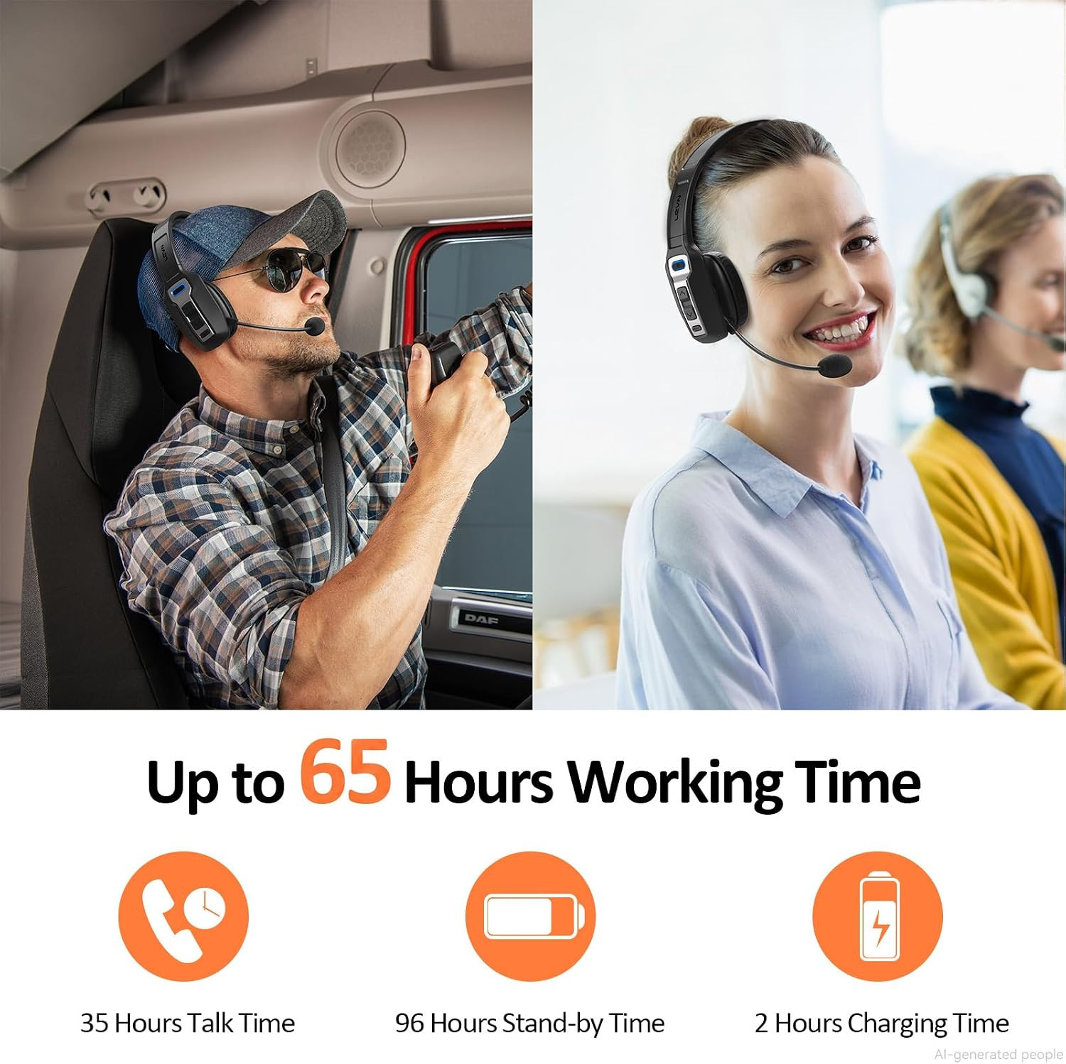 Bluetooth Headset with Microphone, Trucker Bluetooth Headset with AI Noise